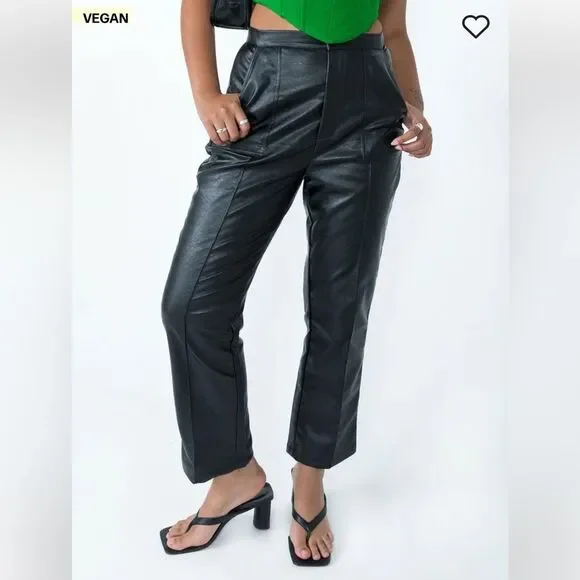 Princess Polly Encore Black Vegan Leather Straight Leg Pleated Pants Size 12 - Picture 3 of 14